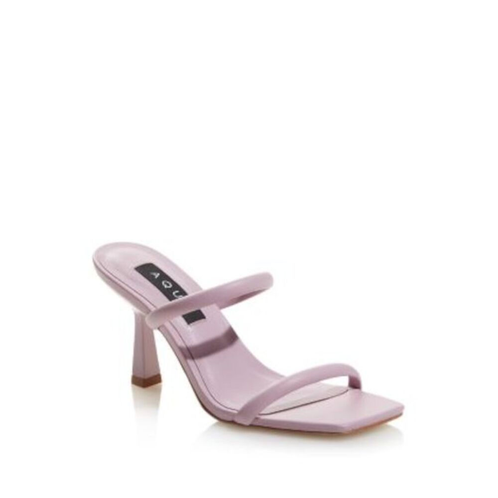 AQUA Womens Purple Kyle Square Toe Flare Slip On Leather Heeled Sandal 6 M